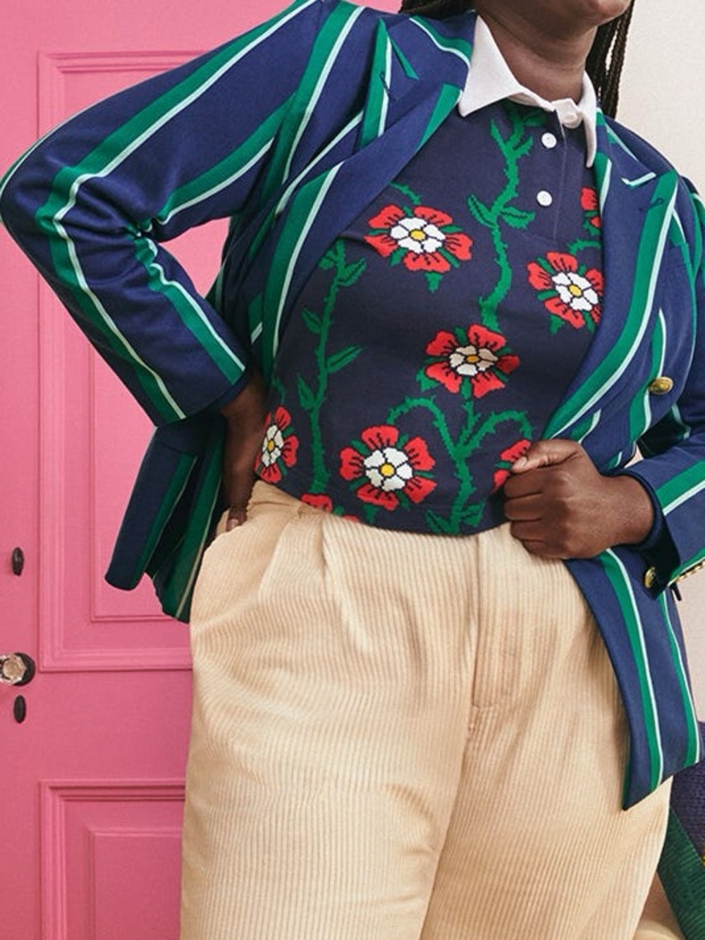 Rowing Blazers x Target Striped Double-Breasted Blazer – Navy, Teal & White – L - Picture 14 of 15